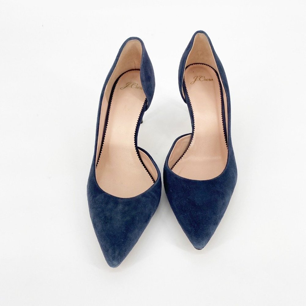J. Crew Lucie Italian Leather D’Orsay Heels Pumps Navy Blue Size 9.5 - Picture 3 of 6